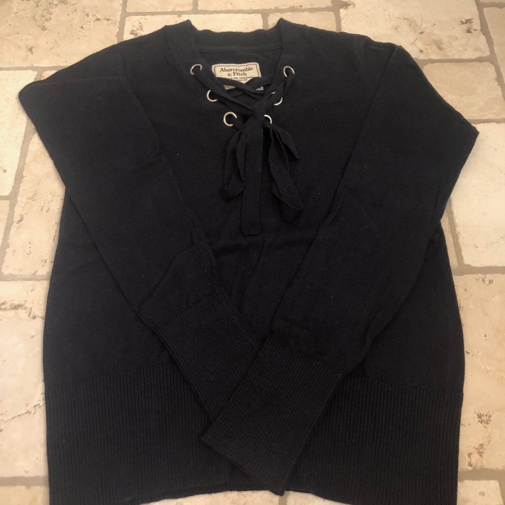 Abercrombie and Fitch Navy Blue Lace up Sweater